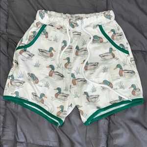 Duck Print Cotton Shorts with Green Trim